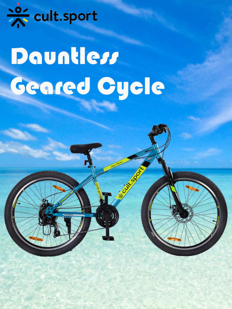 Shop for DAUNTLESS21S26TBLUE Steel 21 Speed Shimano Gear 26 inch Mountain Cycle Dual Disc Brake Front Suspension Double Wall Rim Blue Free Trainer Sessions Cycling Event geared cycle Online Cultsport