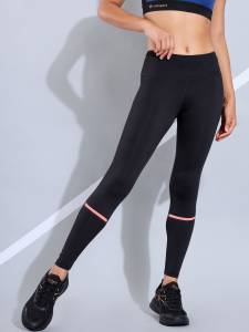 Women's Solid High Waist Leggings with Mesh Panel and Side Pockets