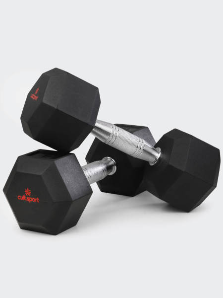 10kgx2 Hex Dumbbell | For Home Gym Exercises | Rubber coated with Chrome Handles | Black. (6 Months extended Warranty only on Cultsport.com)