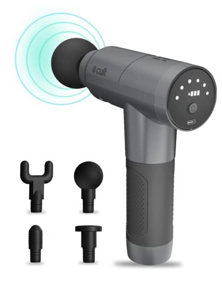 Cult Impact Pro, Full Body Professional Gun Massager, 4500 mAh battery, Deep Tissue Percussions, 4 Interchangeable heads, 6 Speed levels, Silicone head.