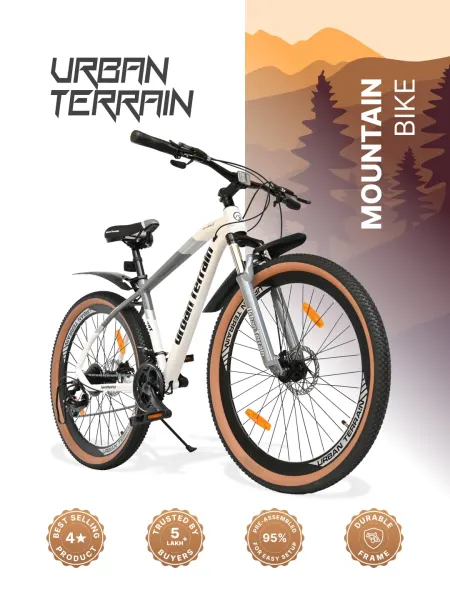 Aeroblast Mountain Bike Alloy Frame 21 Speed Cycle Shimano Gear 29 inch Tyre With Front Suspension, Triple Wall Rim And Dual Disc Brake, Ideal For 5.2 ft to 6 ft, WhiteGrey