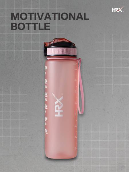 HRX Motivational Water Bottle | 1 Litre Sipper Bottle For Adults, Kids | Time Mark Sipper With Straw | For Gym, Office, Home, School Water Bottle | Peach