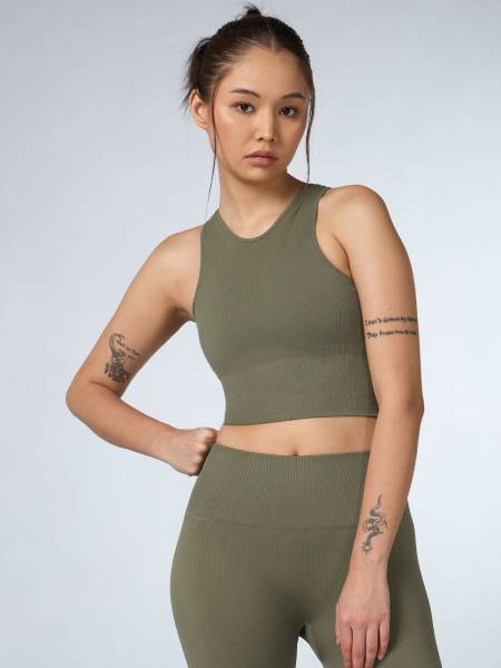 Women's Olive Versatile Cropped Top Seamless Medium Support Bra