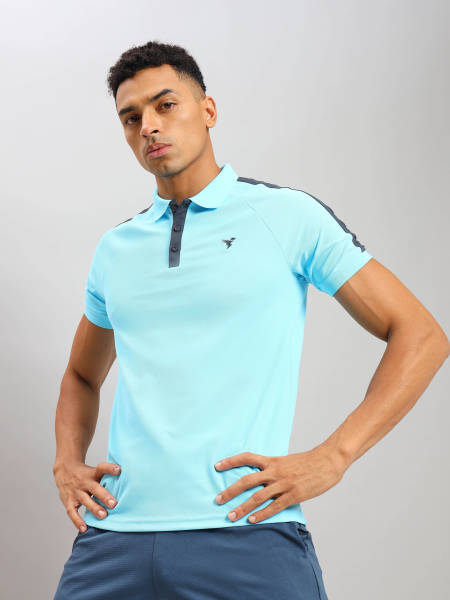 Technosport Men's Active Polo Neck Half Sleeve Colorblocked Textured T-Shirt