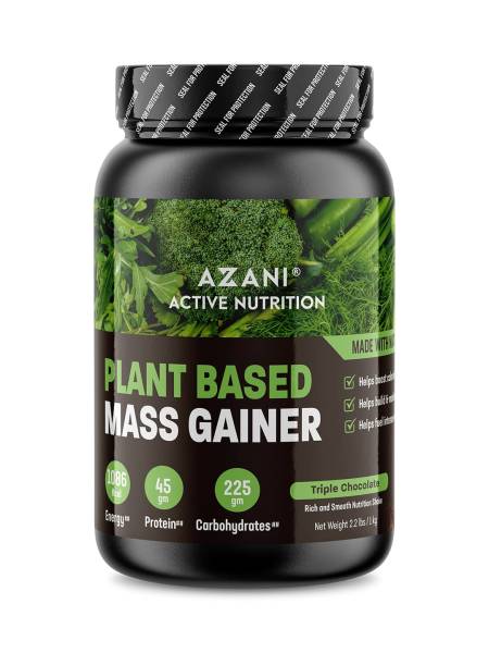 Azani Plant Mass Gainer 1kg | 1083 Kcal, 45g Vegan Protein, 225g Carbohydrates, 0.5g Chlorella, 0.3g Ashwagandha | Intense Muscle Recovery, Weight Gainer, No Bloating-Natural