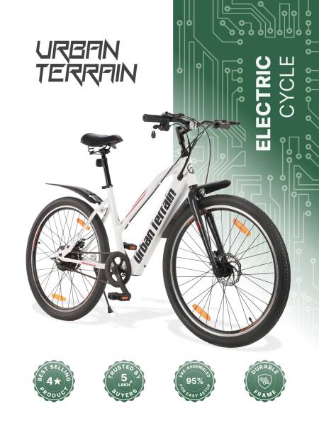 BOLTON27.5TWHITE with 3.5 hrs Fast Charge, Cycling Event BLDC Motor 27.5 inches Single Speed Lithium-ion (Li-ion) Electric Cycle, Ideal for Unisex, 15+ Years