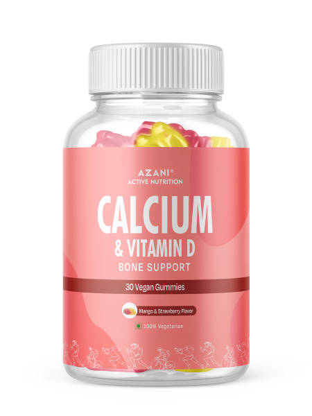 Azani Calcium & Vitamin D Bone Support Gummies for Adults & Kids |Healthy diet supplement for strong bones (Mango & Strawberry Flavour), 30 Gummies