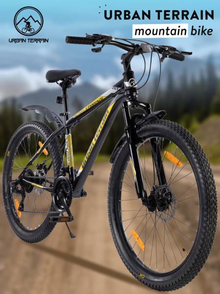 Mountain Cycle Steel 21 Speed Shimano Gear 26 inch, Yellow With Front Suspension, Single Wall Rim and Dual Disc Brakes Ideal For 5 ft to 5.7 ft, Free Trainer Sessions and Cycling Event