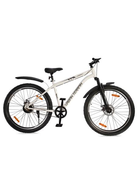 UT5000S27.5 Steel Single Speed 27.5 inch Mountain Cycle, Dual Disc Brakes, Front Suspension, Double Wall Alloy Rim, White, Free Trainer Sessions, Cycling Event