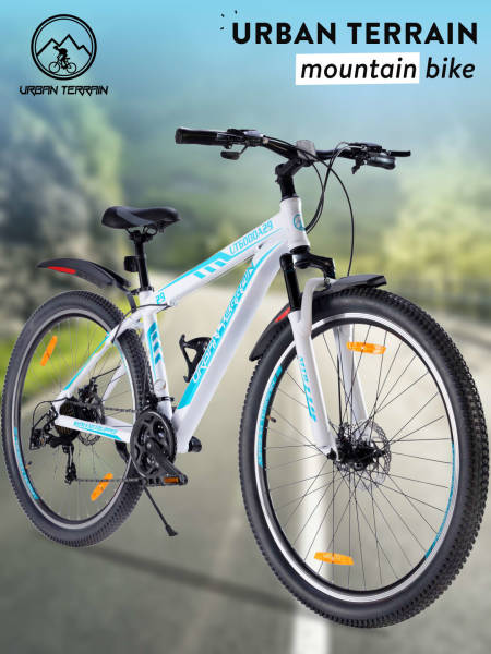 Mountain Cycle Alloy 21 Speed Shimano Gear 29 inch, White With Front Suspension, Double Wall Rim And Dual Disc Brake, Ideal For 5.6 ft & above, Free Trainer Sessions and Cycling Event