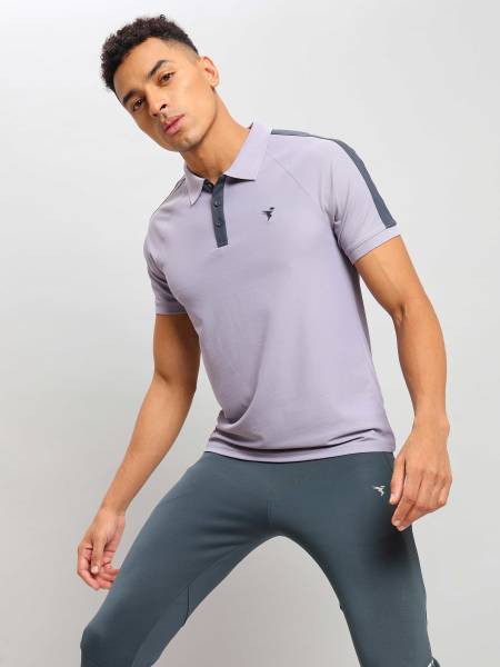 Technosport Men's Active Polo Neck Half Sleeve Colorblocked Textured T-Shirt