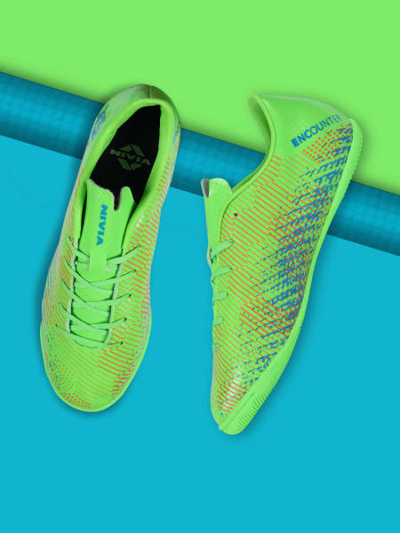 NIVIA Encounter 9.0 Futsal Shoes for Men (Neon Green/Blue)