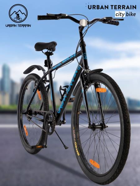 City Bike Steel Single Speed Cycle 26 inch, Blue, Free Trainer Sessions, Cycling Event and Ride Tracking App