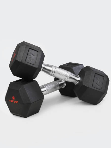 7.5kgx2 Hex Dumbbell | For Home Gym Exercises | Rubber coated with Chrome Handles | Black. (6 Months extended Warranty only on Cultsport.com)