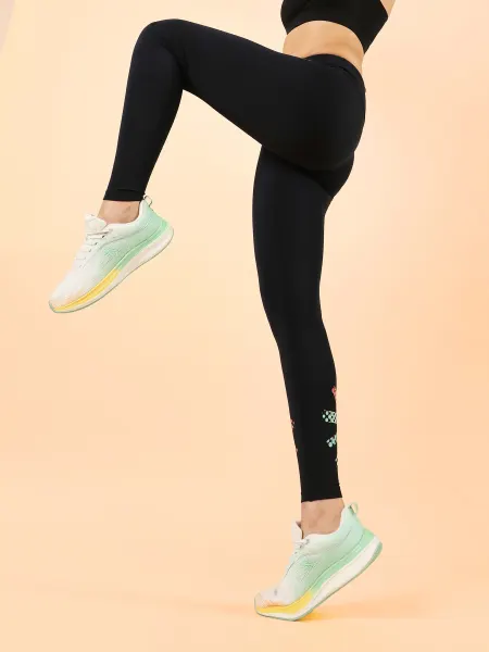 Black Absolute Fit Tights with Logo Print and Back Pocket