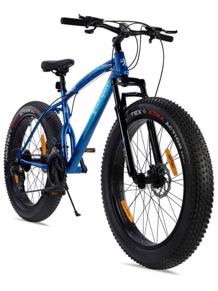 Monstro26T21SBlUE Steel 21 Speed Shimano Gear 26 inch Fat Bike, Front Suspension, Single Wall Rim, Dual Disc Brake, Free Trainer Sessions and Cycling Event