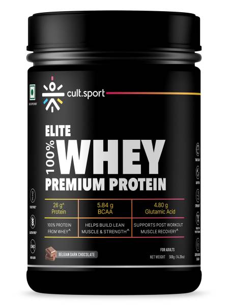 100% Whey Protein Premium Protein - 500g | Sugar free | Protein Powder for Men & Women for Muscle Support & Recovery | 25g Protein Per Serving | 2.5g BCAA, 3.9g Glutamic acid | Belgium Dark Chocolate