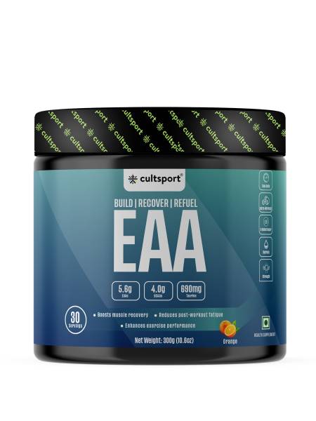 EAA - 300 g | All 9 Essential Amino Acids with BCAA | Helps increase Hydration & Energy Levels | Sugar Free | Orange Flavor, 10 g serving