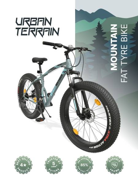 Rogue Mountain Bike Steel 21 Speed Cycle 26 inch Fat Tyre, Grey With Front Suspension, Single Wall Rim and Dual Disc Brakes, Ideal For 5 ft to 5.7 ft, Free Trainer Sessions and Cycling Event