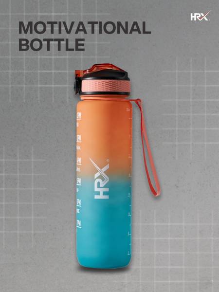 HRX Motivational Water Bottle | 1 Litre Sipper Bottle For Adults, Kids | Time Mark Sipper With Straw | For Gym, Office, Home, School Water Bottle | Orange Teal