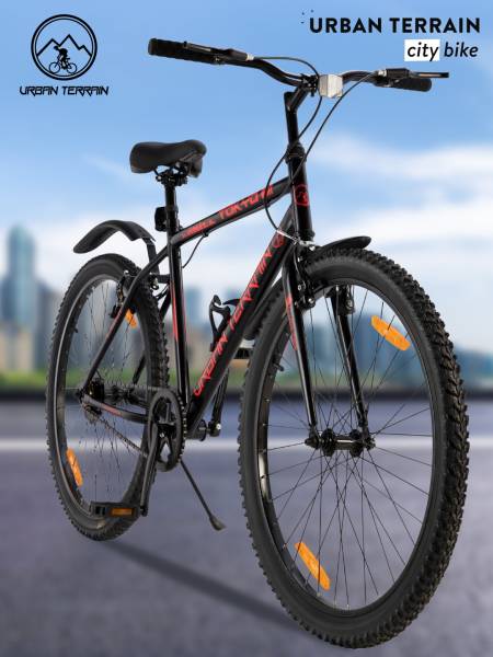 City Bike Steel Single Speed Cycle 26 inch, Red, Free Trainer Sessions, Cycling Event and Ride Tracking App
