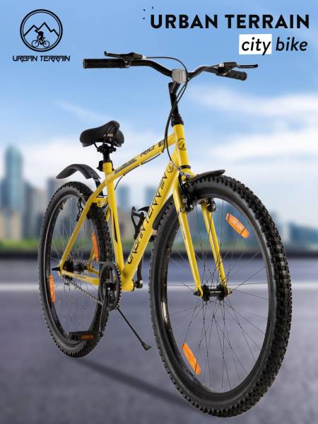 City Bike Steel Single Speed Cycle 27.5 inch, Yellow, Free Trainer Sessions, Cycling Event and Ride Tracking App