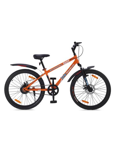 ZEST24TORANGE Steel Single Speed 24 inch Mountain Bike, Dual Disc Brakes, Front Suspension Free Trainer Sessions, Cycling Event