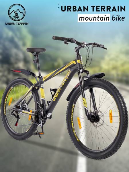 Mountain Cycle Alloy 21 Speed Shimano Gear 27.5 inch, Yellow With Front Suspension, Double Wall Rim and Dual Disc Brakes Ideal For 5.2 ft to 6 ft, Free Trainer Sessions and Cycling Event