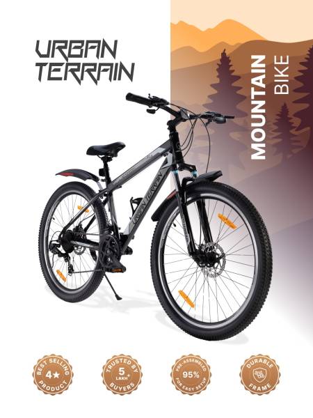 UT1000 Mountain Bike Steel 21 Speed Cycle Shimano Gear 27.5 inch Tyre, Black With Front Suspension and Dual Disc Brakes Ideal For 5.2 ft to 6 ft