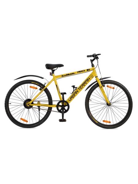 UT7002S26 Steel Single Speed 26 inch City Bike, Yellow, Free Trainer Sessions, Cycling Event and Ride Tracking App