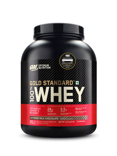 Optimum Nutrition (ON) Gold Standard 100% Whey Protein Powder 5 lbs, 2.27 kg (Extreme Milk Chocolate), for Muscle Support & Recovery, Vegetarian - Primary Source Whey Isolate