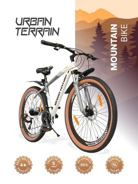 Aeroblast Mountain Bike Alloy Frame 21 Speed Cycle Shimano Gear 27.5 inch Tyre With Front Suspension, Triple Wall Rim And Dual Disc Brake, Ideal For 5.2 ft to 6 ft, WhiteGrey