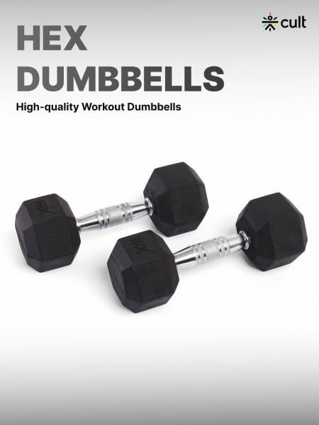 HRX 12.5Kg Hex Dumbbells For Home & Gym Exercises, Set of 2, (Black)