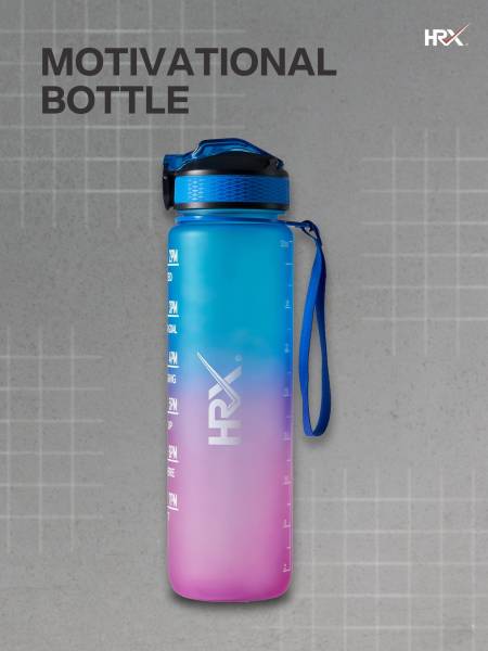 HRX Motivational Water Bottle | 1 Litre Sipper Bottle For Adults, Kids | Time Mark Sipper With Straw | For Gym, Office, Home, School Water Bottle | Fuchsia Blue