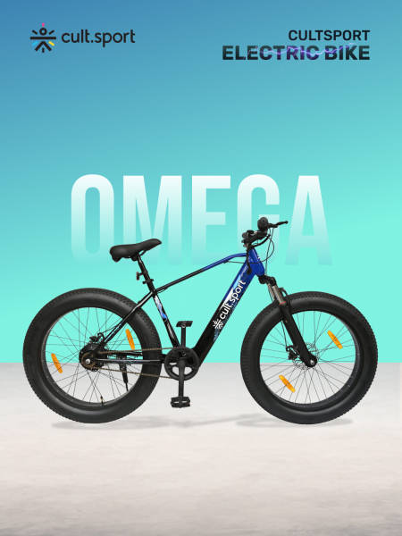 OMEGA26TBLUE with 4.5 hrs Fast Charge, Cycling Event, BLDC Motor 26 inches Single Speed Lithium-ion (Li-ion) Electric Cycle, Ideal for Unisex, 13+ Years