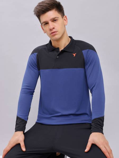 Technosport Men's Active Polo Neck Full Sleeve Colorblocked T-Shirt
