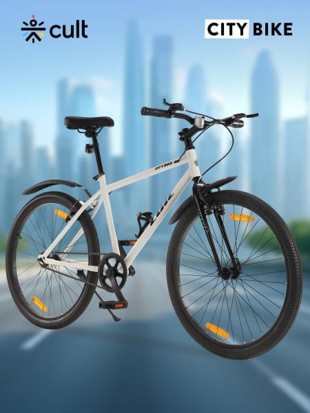 City Bike Steel Frame Single Speed Cycle 26 inch with Rigid Fork and V Brakes, White