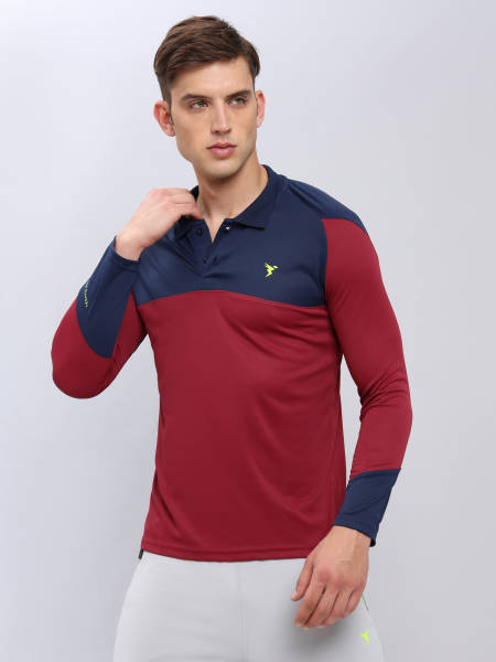 Technosport Men's Active Polo Neck Full Sleeve Colorblocked T-Shirt