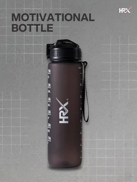 HRX Motivational Water Bottle | 1 Litre Sipper Bottle For Adults, Kids | Time Mark Sipper With Straw | For Gym, Office, Home, School Water Bottle | Black