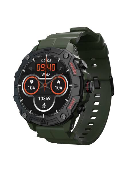 Shock X 1.43" AMOLED, AOD,10 Days Battery life, Rugged Smartwatch (Green Silicone Strap)