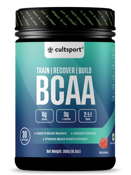 BCAA Powder, 300g | Sugar Free (Intra & Post Workout Drink) Muscle Recovery with Amino Acids | 6g BCAAs for Men & Women | Watermelon Flavor | 10 g serving