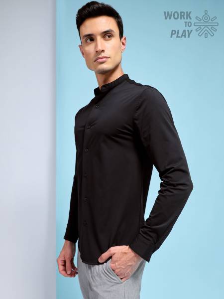 Slim Fit Band Collar Solid Shirt