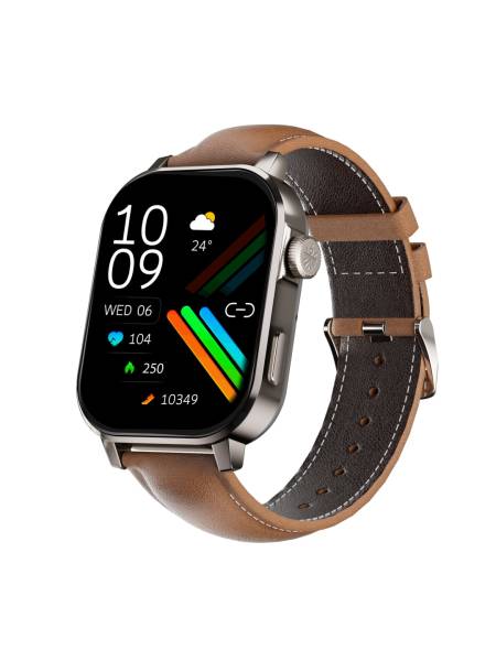 Cultsport Ace X Luxe 1.96" AMOLED Smartwatch, Premium Metallic Build, Always on Display, Bluetooth Calling, Live Cricket Score, Health Tracking, Functional Crown, Auto Sports Recognition(Brown Leather)