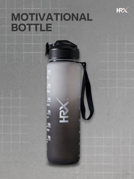 HRX Motivational Water Bottle | 1 Litre Sipper Bottle For Adults, Kids | Time Mark Sipper With Straw | For Gym, Office, Home, School Water Bottle | Black & White