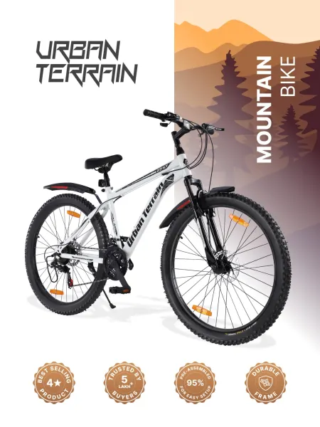 Galaxy Ultra Mountain Bike Steel 21 Speed Cycle 27.5 inch Tyre, White With Front Suspension and Dual Disc Brakes Ideal For 5.2 ft to 6 ft