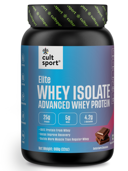 Elite Whey Isolate Advanced Whey Protein - 908g | Protein Powder for Men & Women for Muscle Building & Recovery | 25g Protein Per Serving | 5g BCAA | 4.2g L - glutamine | Sugar free | Dutch Dark Chocolate