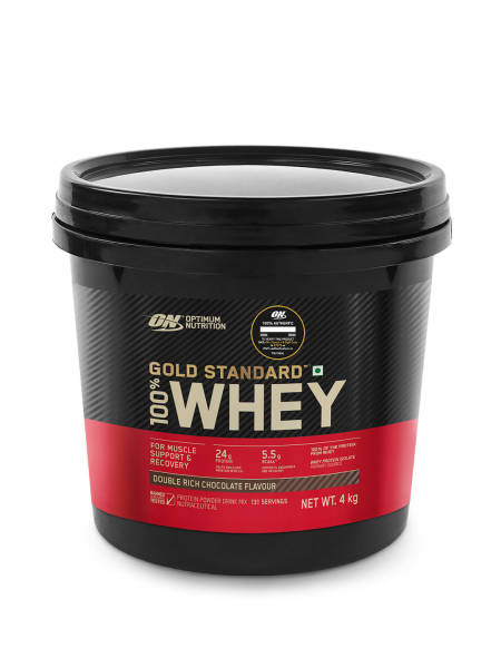 Optimum Nutrition (ON) Gold Standard 100% Whey Protein Powder- 4 kg, 131 servings (Double Rich Chocolate), for Muscle Support & Recovery, Vegetarian - Primary Source Whey Isolate