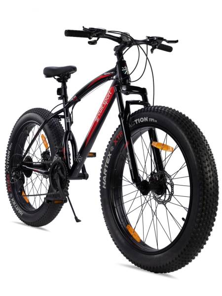 Monstro26T21SBlACK Steel 21 Speed Shimano Gear 26 inch Fat Bike, Front Suspension, Single Wall Rim, Dual Disc Brake, Free Trainer Sessions and Cycling Event