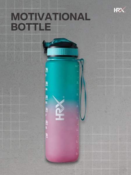 HRX Motivational Water Bottle | 1 Litre Sipper Bottle For Adults, Kids | Time Mark Sipper With Straw | For Gym, Office, Home, School Water Bottle | Green Pink