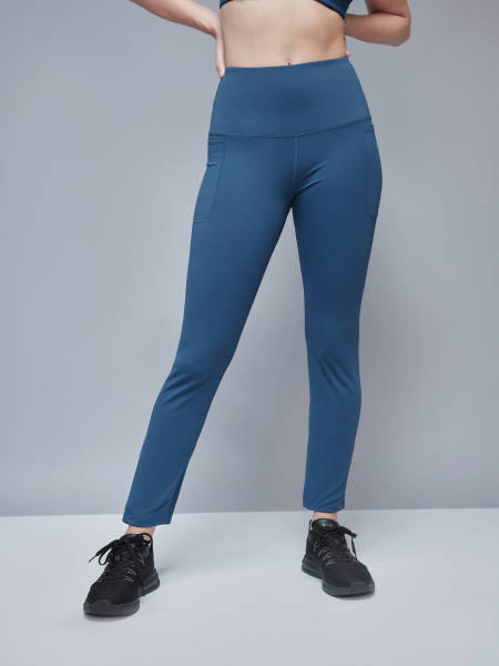 Solid High Waist Straight Pants with Pockets